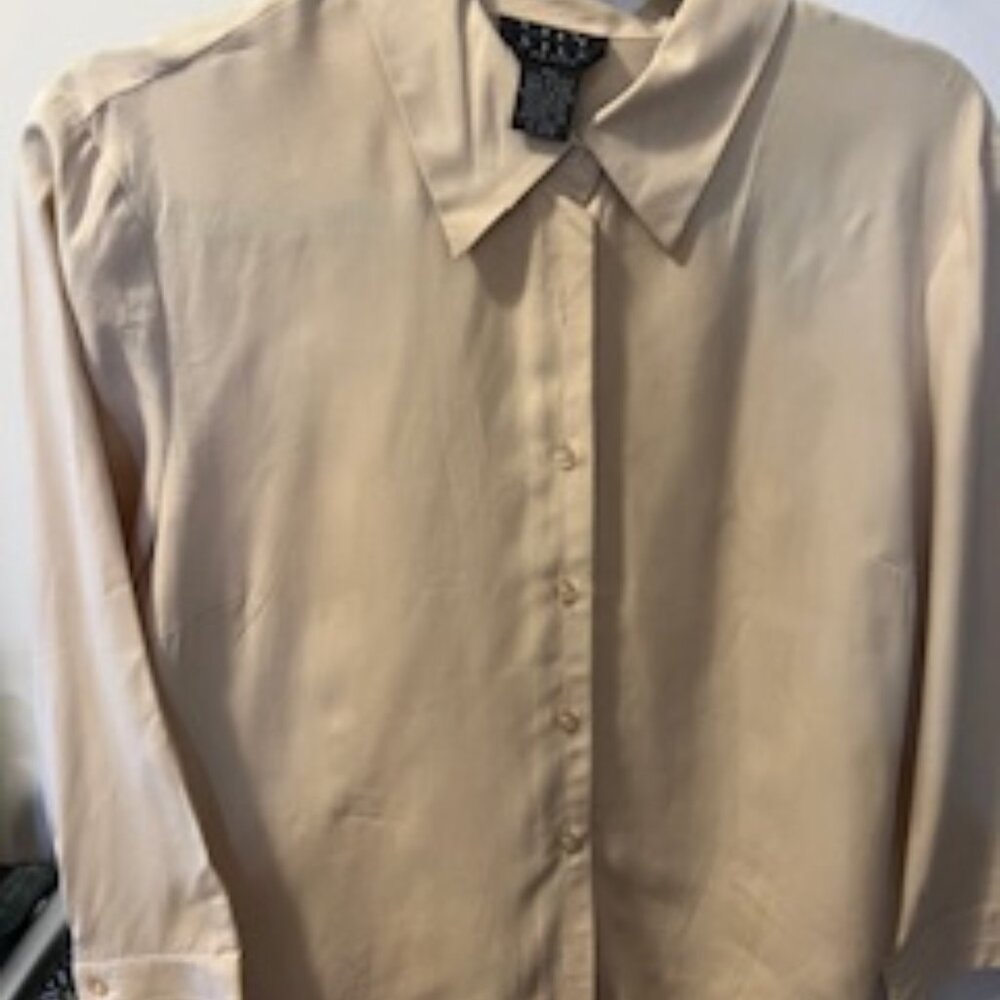 Beige Silk Blouse, 3/4 Length Sleeves, Size L